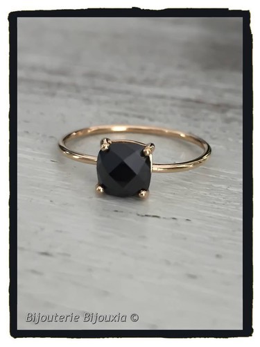 Bague Ronde Quartz Noir Plaqué Argent - Taille 9,5 - Neuf Sans Emballage - Style Cocktail
