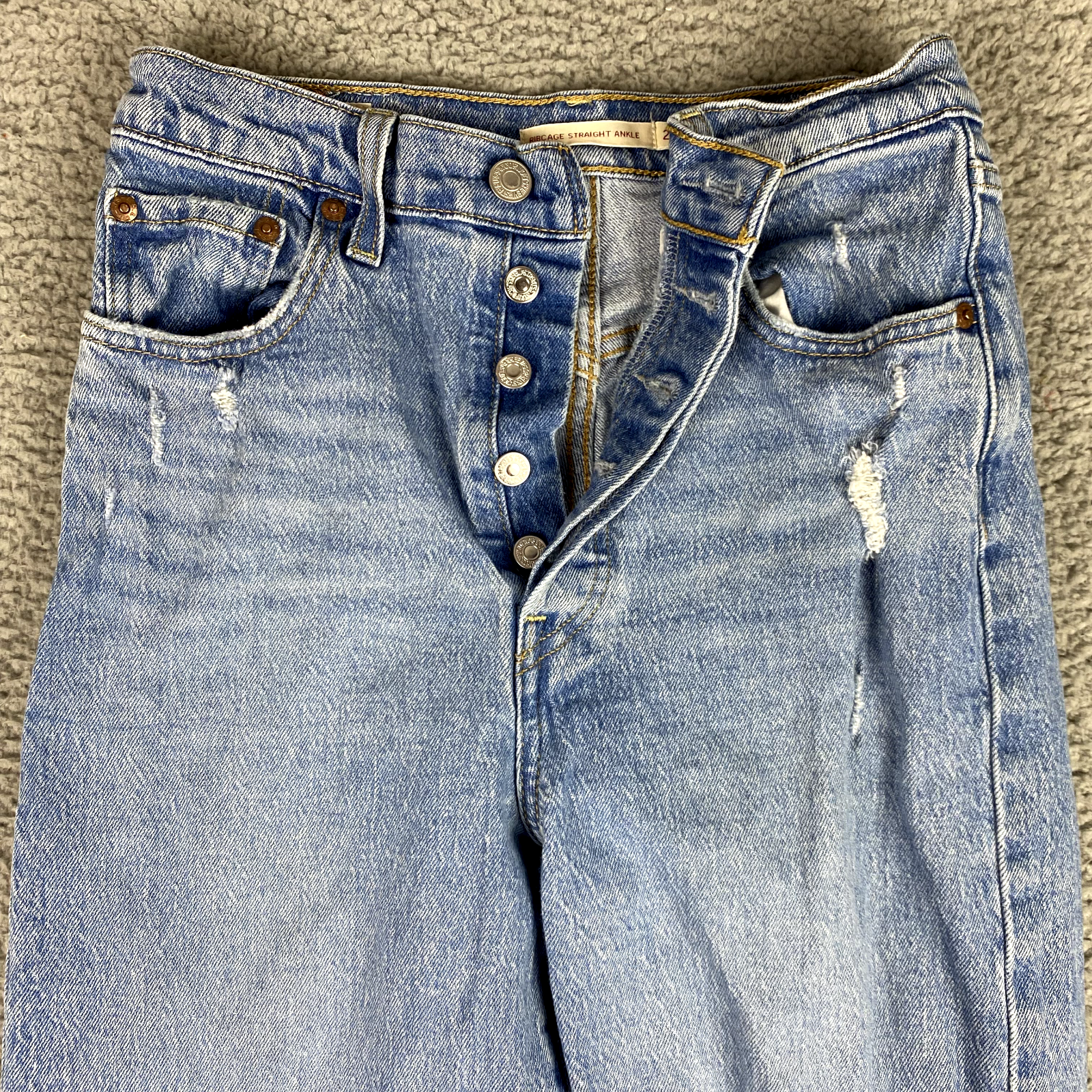 Levis Jeans Women 25 Blue Ribcage Straight Ankle Premium Denim Whiskered Light