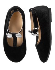 Toddler Girls Black Flats Velvet Silver Bow Dress Shoes Many Sizes Gymboree New