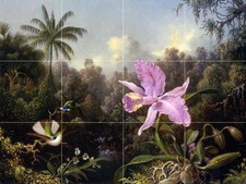Orchid and hummingburds Tile Mural Kitchen Bathroom Backsplash Marble Ceramic