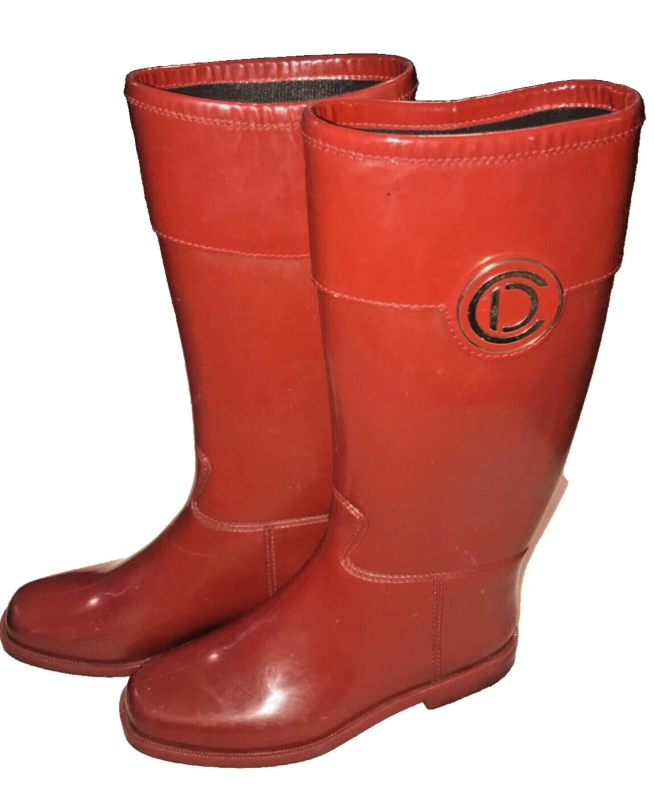 Bottes de pluie Christian Dior femme rouge bordure brevetée caoutchouc logo doré pointure 39