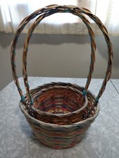 Easter Basket Wicker Japan Vintage Pastel Bamboo Splints Oval Set 1950s- 1960s