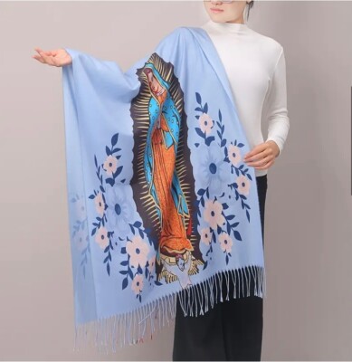 Our Lady Guadalupe Women s Shawl Wrap Scarf Roses Blue Virgen de Guadalupe Chal