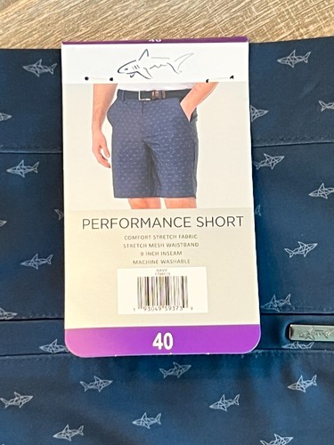 NWT Greg Norman Shark Pattern Performance Golf Shorts Blue Grey Sharks Size 40 - Picture 2 of 12