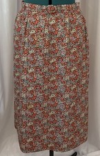 Vintage Floral Midi Skirt With Removable Belt, Pockets, Zip Closure, Sz 12