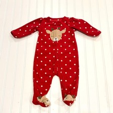 Carter's Baby Girl3-6M Red Polka Dot Reindeer Fleece Footed Pajamas Sleeper