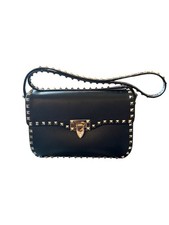 Valentino Garavani Rockstud Medium Flap Shoulder Bag Black Leather Purse