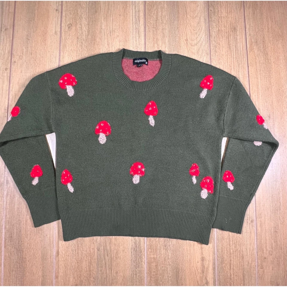 Suéter Original Verde Oliva Champiñón Bordado Cuello Redondo Talla M Foto 2 de 4