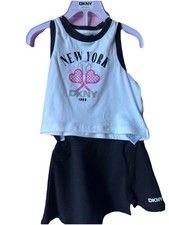 DKNY Girls 2 Piece Tank Top Skirt Set 2T Black White Tennis Cotton