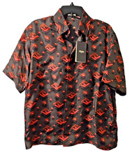 Fendi FS0795 AL54 Silk S/S Shirt 38 Black Red NWT 1290 Retail