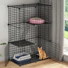 Large Cat Cage 3 Tier Indoor/Outdoor Cat Enclosure Pet Playpen 3 Doors 2 Ramp