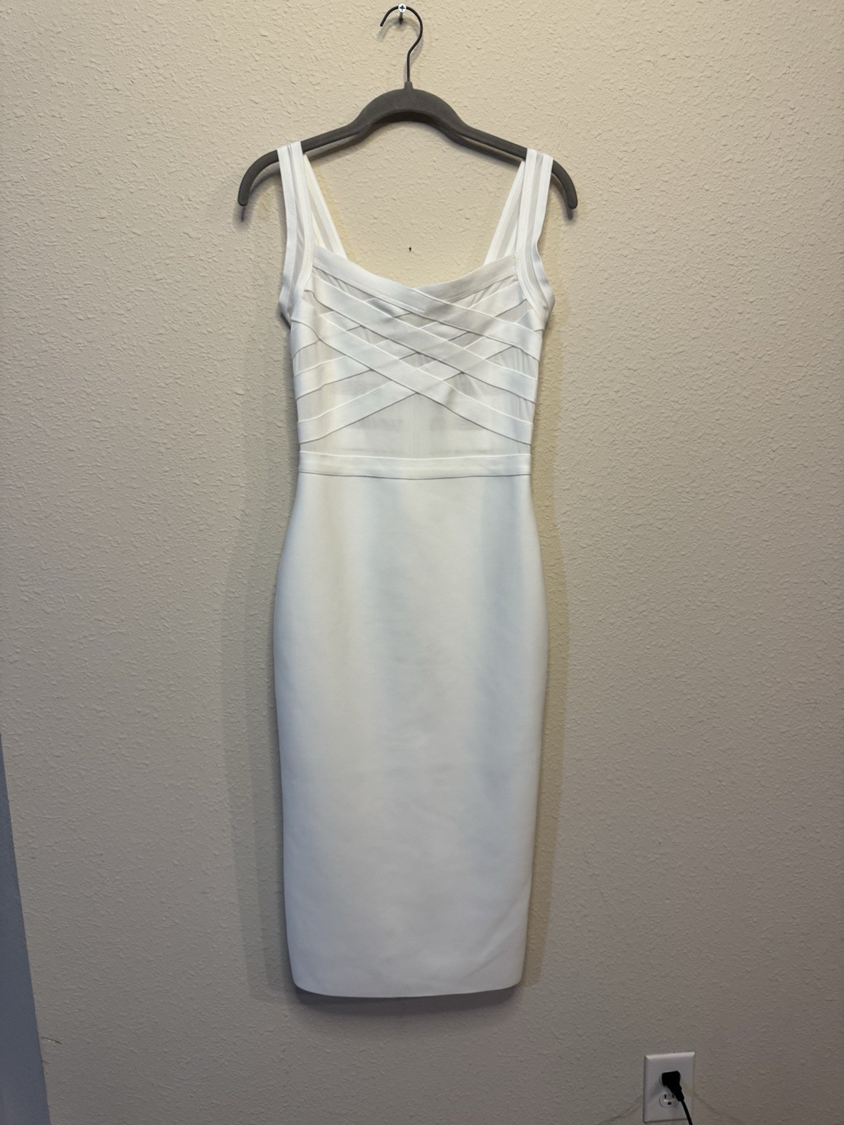 NEW Fashion Nova Paige Body Sculpt Off Shoulder White Midi Dress Size S Bandage