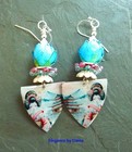 Blue Flower Geisha Earrings, Asian Vibe Oriental China Doll Handmade Sterling — photo 3