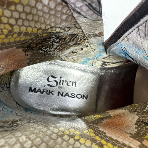 Mark Nason Siren Stiefel Damengröße 8 seitlicher Reißverschluss Nieten braun Leder Blumenmuster Italien - Bild 11 von 22