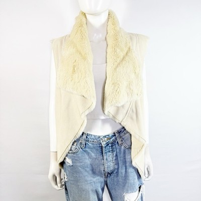 Bebe Ivory Faux Fur Vest Size XS Casual Winter Chic Boho Hippie Waterfall Open