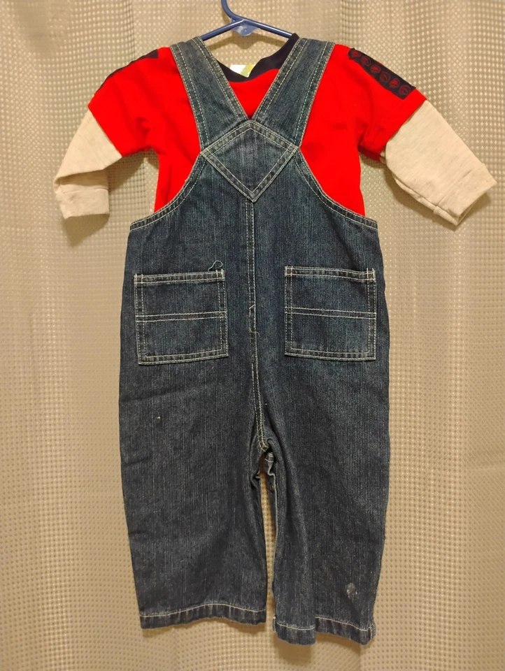 NWT Sesame Street Elmo And Cookie Monster Denim Overalls /Long Sleeve Tshirt 12m - Image 2 of 4