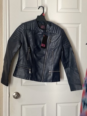 Olivia Miller Women s Motorcycle Style Faux Leather Zipper Jacket blue Black 