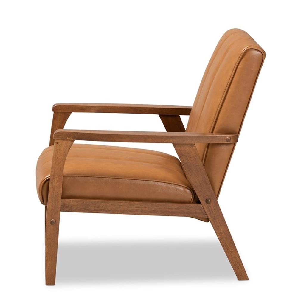 Baxton Studio Tan Faux Leather Upholstered and Brown finished Wood Lounge Chair