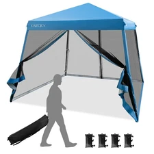 10x10Ft Patio Outdoor Instant Pop-up Canopy Slant Leg Mesh Tent Folding Blue