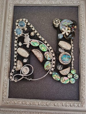 Jewelry art framed. Initial ''N''.   5x7  design space. Handmade OOAK