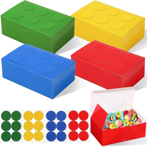Leinuosen 24 Pieces Building Block Party Favor Boxes 4 Color DIY Brick ...