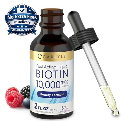 Biotin Liquid  Drops 10,000 mcg | Vitamin B7 Fast Acting Berry Flavor 2 fl oz