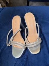 Silver Rhinestone Block Heel Sandals Top Moda 5.5. Excellent Condition New