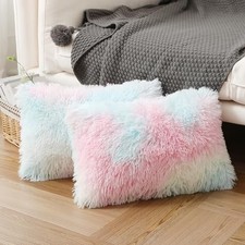 Faux Fur Fluffy Lumbar Pillow Covers 2 20" x 12" Pack of 2 Gradient Color