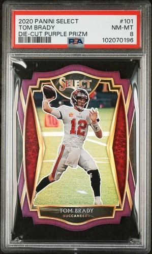 Tom Brady 2020 Panini Select - Premier Level #101 Purple Prizm Die-Cut PSA 8