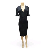 Vintage Ralph Lauren Dress Small Black Cotton Ribbed Knit Short Sleeve Midi