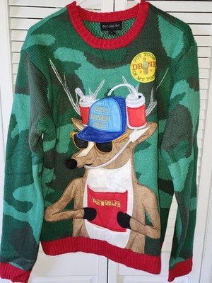Blizzard Bay Ugly Christmas Sweater Size L Brewdolph With Pocket Holiday NEW 