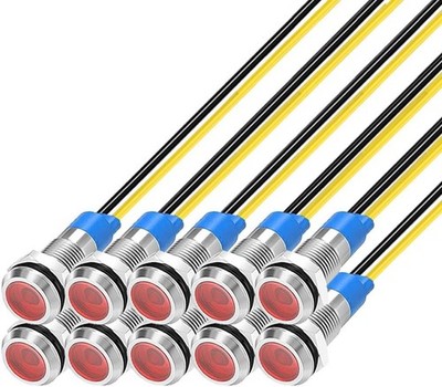 10Pcs 6mm 1/4'' LED Metal Indicator Light 110V-220V/AC Waterproof Red 110V 