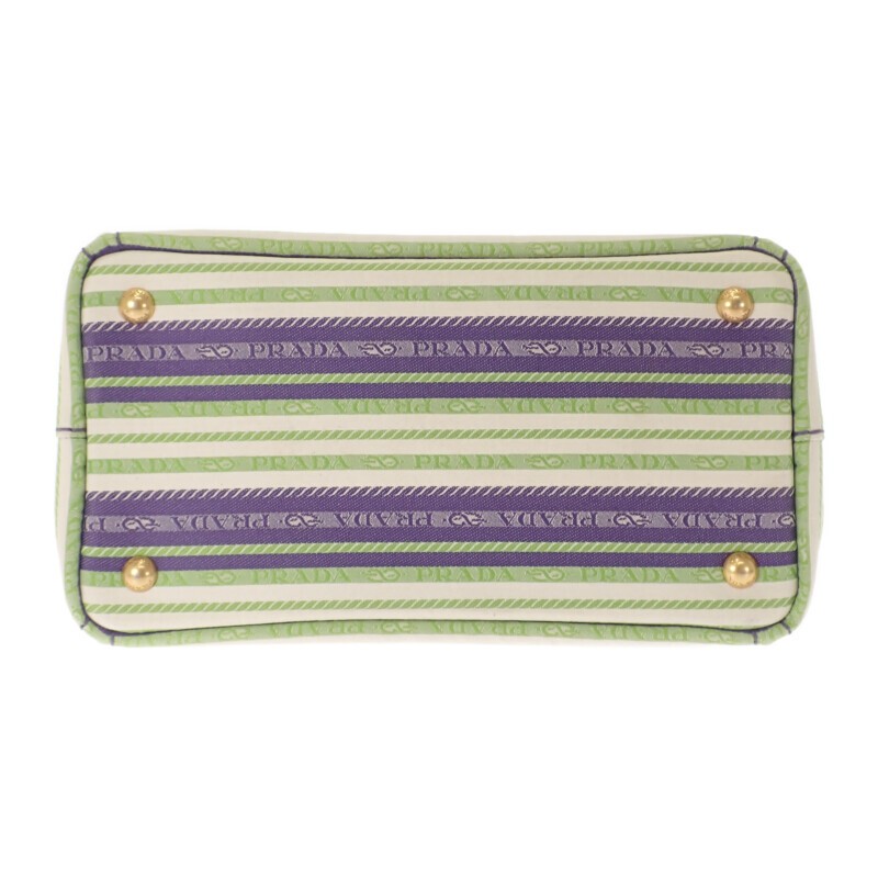 PRADA Canapa Tote Border 1BG439 2WAY Shoulder Bag Canvas Purple Green Ladies Use thumbnail 5