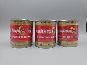 NEW 3 Captain Morgan Rum Tin Can Cup Official NFL Sponsor Team Logos Promo Item 