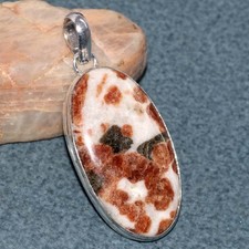 Natural Garnet In Limestone 925 Silver Plated Pendant 2.1