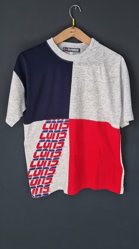 Converse, Vintage 90s Converse CONS Colorblock T-Shirt Grey Navy Red Size L Rare Fabra