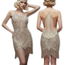 NWT Deadstock ASOS Beaded Fringe Mini Dress Pearl Draped Open Back Size 6