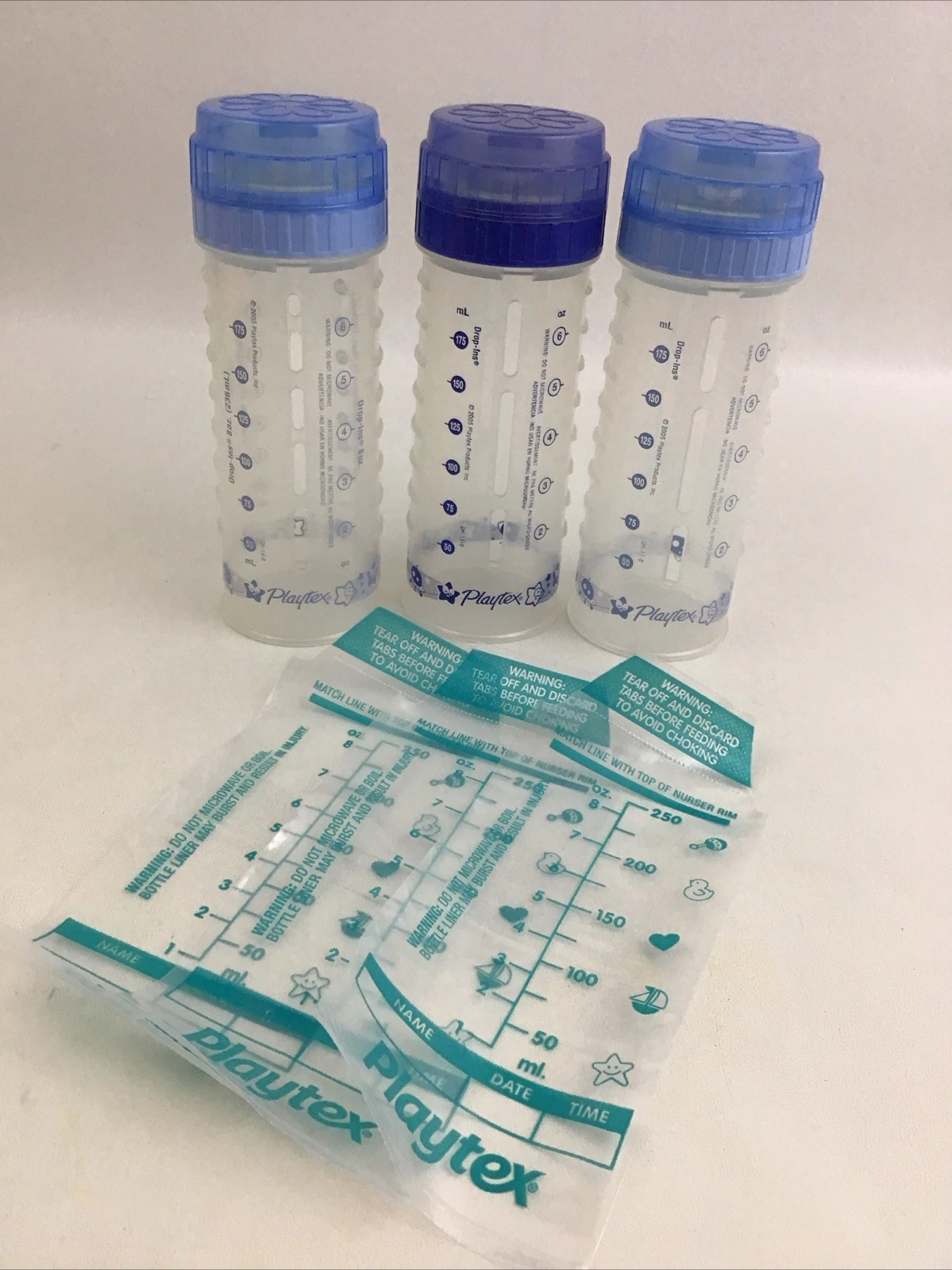 Playtex Baby Bottles Light Dark Blue Design Drop Ins 8oz Nipple Cap Bag Lot Of 3
Opens in a new wind