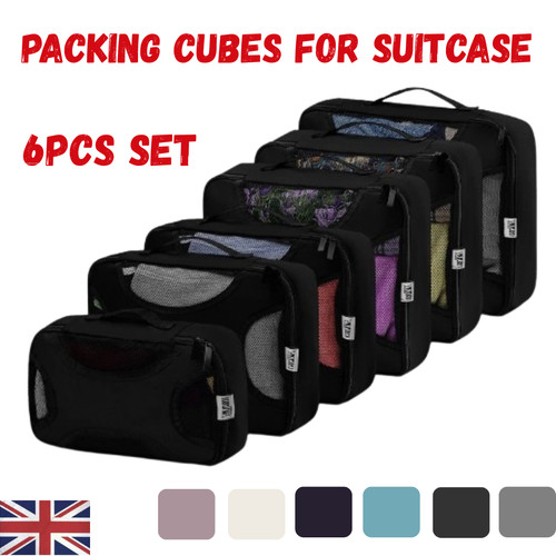 Packing Cubes for Suitcase 6 Colours Travel Organiser Set, 6 Pieces Lightweight