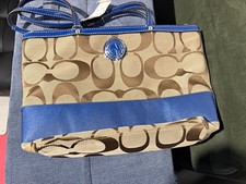 Coach Logo Tote Khaki/Cobalt Zip