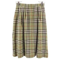 Burberrys 90s Old wool 100 Nova Check Pattern Midi length skirt Greenish Women