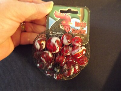 NEW 25 PC Red Rooster GLASS MARBLE GAME RED SWIRLED by GRUPO