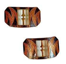 Vintage 1930's ART DECO brown  copper Zig-Zag design small metal shoe buckles