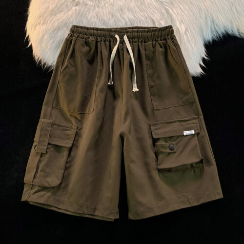 Summer Retro Workwear Shorts Men Hip-Hop Loose Casual Straight Beach Pants