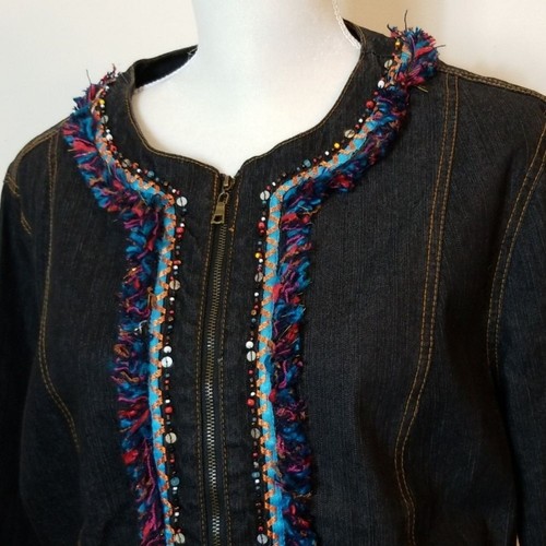 Ruby Rd. Fringed Denim Lightweight Full Zip Jacket - Picture 7 of 8