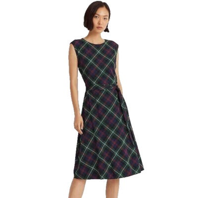ralph lauren plaid fit and flare dress NEW LAUREN RALPH LAUREN GREEN PLAID FIT AND FLARE BELTED DRESS SIZE 16 $139