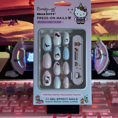 The Creme Shop Sanrio Hello Kitty Christmas Press On Nails Holiday Pink Glitter