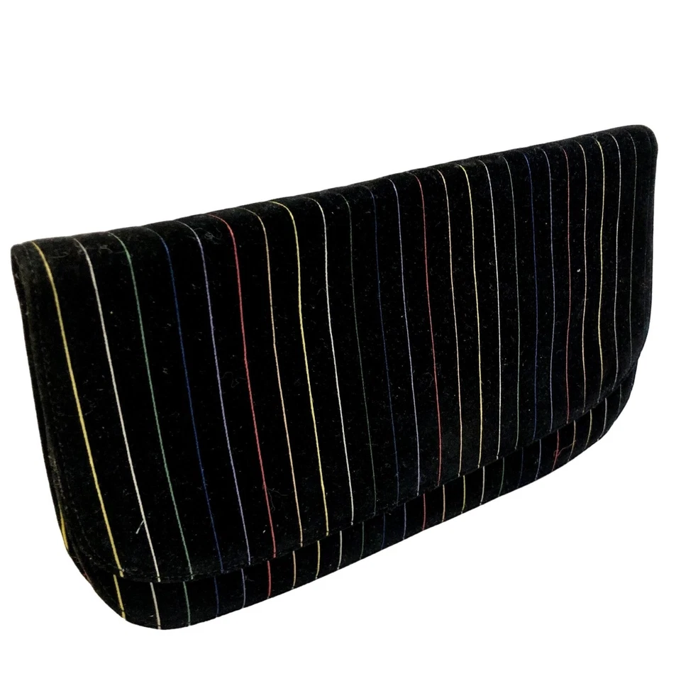 Cartera sin asas de colección Robert Ferenc Frenchy of California TERCIOPELO ARCO IRIS a rayas CHIC Foto 4 de 4