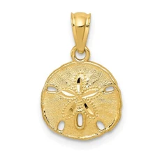 14K Yellow Gold Polished & Textured Sand Dollar Pendant