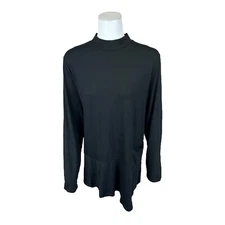 LOGO by Lori Goldstein Women's Rayon 230 Solid Asymmetric Top Black Large Size